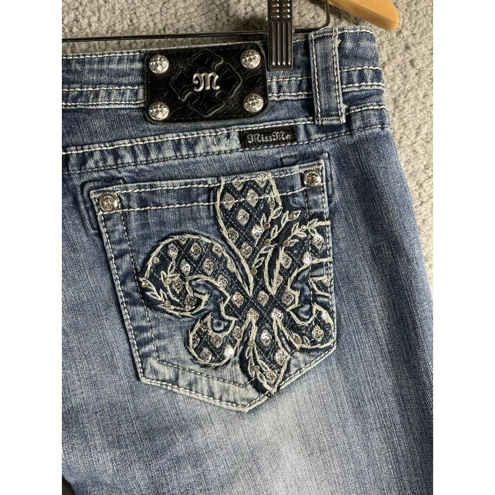 Miss Me Jeans Womens Size 32 Blue Signature Skinny Embellished Denim Ladies Pant - Picture 4 of 12